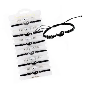 New Arrival Ying Yang Couple Best Friend Bracelet White And Black Knit Handmade Charge Bracelets For Lovers