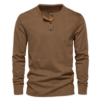 Nouvelle Collection 2026 – Chemise Henley Homme Manches Longues en Velours Côtelé Boutonnée Coupe Slim – Haut Décontracté et Polyvalent