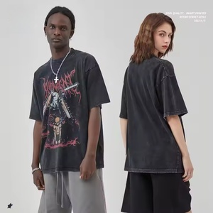 <span class=keywords><strong>Camiseta</strong></span> de manga corta para hombre 100% algodón copo de nieve frito agua lavada viejo irregular Anime impreso suelto estilo de calle de punto - Product Image 2