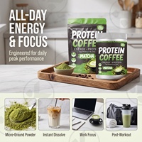 Poudre de café protéiné 20g, saveur matcha, riche en protéines, favorise l'énergie et la concentration, sans gluten, sans sucre, poudre instantanée, nutrition sportive