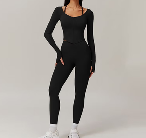 Vente en gros de spandex 3 pièces pour femmes taille plus personnalisé ensemble de yoga à manches longues veste de fitness fournisseur de vêtements de sport respirants - Product Image 2