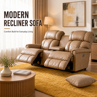 Canapé inclinable moderne et fonctionnel avec cadre en bois, pieds en métal, rembourrage, 2 places, fonction massage, porte-gobelets et port de charge USB