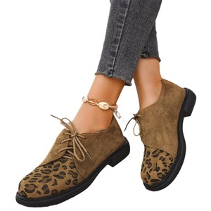 British Style Large Size Lace-up Low-top Shoes for Women Autumn Fashion Leopard Thick Sole Block Heel - Product Image 5