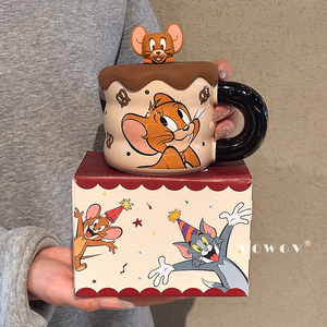 Tazza in Ceramica <span class=keywords><strong>Tom</strong></span> e <span class=keywords><strong>Jerry</strong></span> con Cannuccia e Coperchio in PP, Bicchiere per Bambini, per Ufficio, Casa e Regalo - Product Image 1