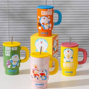 Doraemon Ceramic Ice <b>Cup</b> Extra Large Capacity With Straw <b>Insulated</b> For Women Gift Cartoon Design Pink Green Yellow - Product Image 5