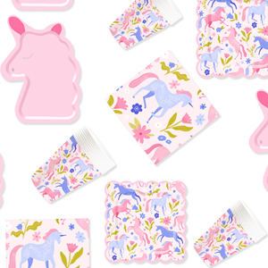 Décorations de fête d'anniversaire licorne rose DAMAI, ensemble de vaisselle sur le thème de la licorne, comprenant des assiettes et des gobelets en papier pour les fournitures de fête pour enfants - Product Image 2