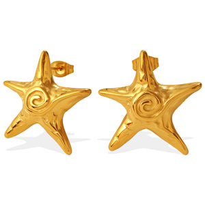 Boucles d'oreilles étoile de mer plaquées or 18 carats en alliage de zinc, design géométrique pour un style vacances - Product Image 5