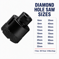 Foret diamanté M14 pour lavabo, marbre, granit, scie cloche diamantée brasée pour carrelage, céramique, verre, noir