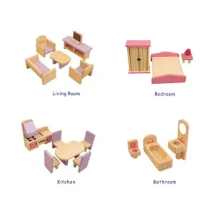 19 PCS Cheap Wooden Toy Furniture For Doll House Furniture