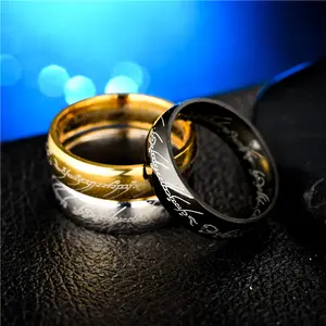 Penjualan laris Eropa dan Amerika cincin lebar 8MM baja tahan karat emas perak perhiasan cincin ajaib tulisan suci