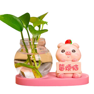 Figurine de cochon en résine pour décoration hydroponique, décoration de bureau avec vase à plantes, design contemporain, pièce unique - Product Image 5