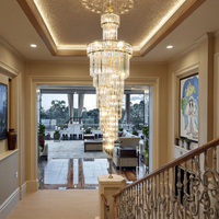 Grand escalier de luxe en fer pour villa mariage, suspension LED en cristal, lampe pour banquet, hall d'hôtel, lustre suspendu