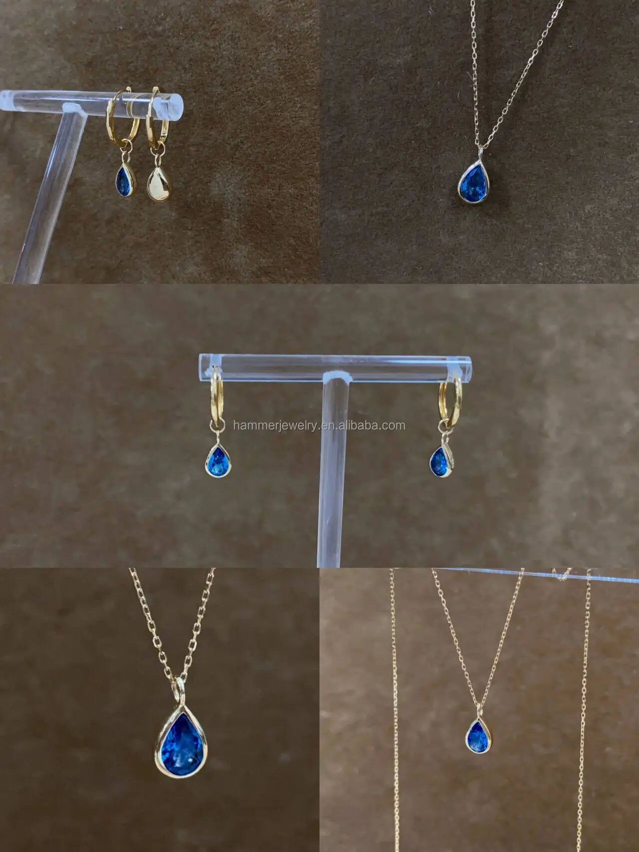 دلاية ذهبية مخصصة 14 قيراط توباز أزرق حجر كريم طبيعي AU585 دلاية ملحومة بصورة دائمة مجوهرات فاخرة