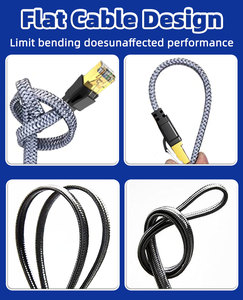 Câble Ethernet plat tressé Cat8 30AWG RJ45 STP en cuivre nu massif, cordon de raccordement réseau PVC haute vitesse OEM ODM - Product Image 5