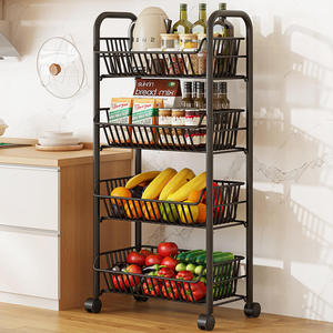 Étagère de rangement mobile et empilable à roulettes, design minimaliste moderne en fer, à trois/quatre/cinq niveaux, autoportante et démontable - Product Image 3