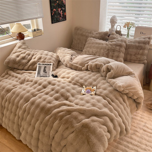 Lot de 3 housses de couette de luxe en fausse fourrure de <span class=keywords><strong>lapin</strong></span>, couleur unie, lot de literie pour lit, housse de couette d'hiver épaisse, vente en gros - Product Image 6