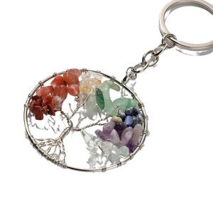 Lilangda Retro Natural 7 colores piedra redonda llavero bolsa colgante cristal Árbol de la vida llavero - Product Image 1