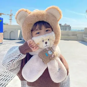 Ensemble <span class=keywords><strong>bonnet</strong></span> et écharpe pour bébé d'hiver, garçon et fille, <span class=keywords><strong>bonnet</strong></span> en velours chaud, enfants, dessin animé mignon, protection des oreilles, chapeaux d'extérieur, enfants, coupe-vent, couvre-cou - Product Image 3