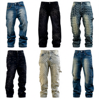 Jean ample tendance 2026 pour homme avec strass, coupe large, délavé vintage, style streetwear, pour tenues décontractées et hip-hop au quotidien