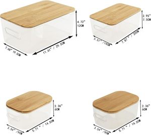 OEM Wholesale Injection-Molded Clear Rectangle Plastic <b>Storage</b> <b>Box</b> Bamboo Lid Durable Transparent High Load Capacity Office <b>Bins</b> - Product Image 2