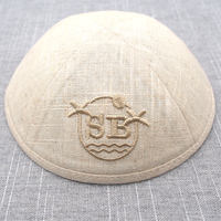 TopKipot Kippah de lino con marco Logo bordado personalizar Bar Mitzvah sombrero Judaica Yarmulke Kippah judío diario para regalo