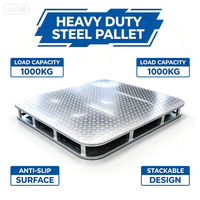 Palette en acier galvanisé pleine surface, entrée 4 voies pour chariot élévateur, empilable, antidérapante, plaque diamantée, taille personnalisée OEM, entrepôt