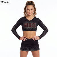 Ensemble de cheerleading sur mesure pour filles, 2 pièces, haut court à manches longues avec strass et jupe, tenue de danse scintillante pour spectacle