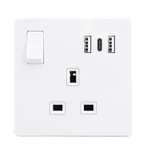 High quality Fast Charging Screwless13A Amp USB wall socket 1 Gang 2 USBA USB C type C UK wall switches and sockets