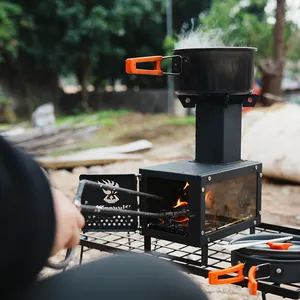 Moderno Multi Combustível Camping Fogão A Lenha Portátil Dobrável Cozinha Ao Ar Livre Aquecedor Mini Fogões Foguete Cúbico