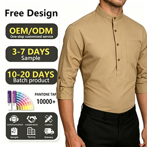 Nuova Camicia da Uomo Monocolore con Colletto Rialzato, Maniche Lunghe in Cotone, Taglie Grandi, Alla Moda e Casual - Product Image 2