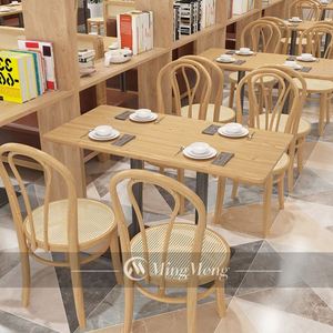 Cadre en bois de style restaurant du sud-est asiatique avec siège de dossier en rotin Chaise et table de restaurant Nouvelle tendance Table et chaises de café - Product Image 2