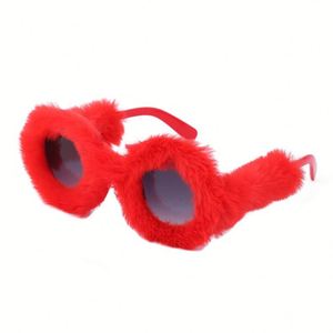 Nouveauté, lunettes de soleil personnalisées avec logo, en fourrure douce, en velours, pour soirée, lunettes de soleil surdimensionnées, rondes, en peluche, pour femmes - Product Image 6