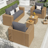 Ensemble de salon d'extérieur en rotin PE résistant aux intempéries, avec table basse de rangement, idéal pour jardin, bord de piscine, villa - Vente chaude
