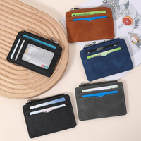 Dompet Kulit PU Ultra Tipis 5 Slot Tempat Kartu Slim Tempat Kartu Kredit Bank Mini Dompet Koin Pria Bisnis Tempat Kartu Identitas Kecil