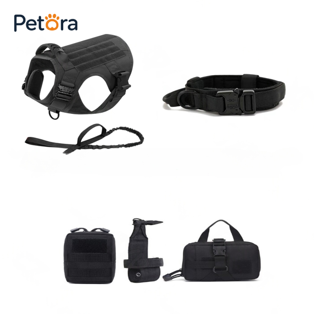 Petora Heavy Duty MOLLE Buckle Adjustable Padded Safety Vest Harness Tactical Dog Harness for Large Dogs Outdoor Hiking Training