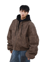 Automne hiver hommes veste épaissie Melard col montant à capuche coupe ample nouveau deux pièces Design américain Denim matériel lapin