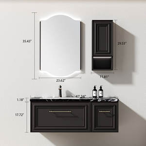 Китайский производитель, изготовленный на заказ, набор мебели для ванной комнаты, прочный цветной зеркальный шкаф из цельной фанеры, плавающий туалетный столик - Product Image 2