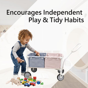 Carrito de Juguete 2 en 1 con Doble Compartimento para Niños, Carrito Organizador de Juguetes con Mesa de Madera Extraíble - Product Image 3