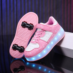 Chaussures à roulettes LED 4 roues, baskets de patinage automatiques pour enfants, Heelys en cuir PU, EU 28-40, 1,6 kg, cadeau de fête en plein air pour filles et garçons - Product Image 3