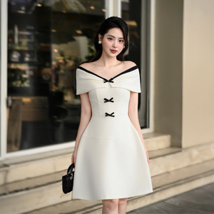 Vestido Ella Cream con hombros descubiertos, minivestido acampanado por encima de la rodilla para mujer, traje de fiesta elegante, fabricante de ropa personalizada - Product Image 3