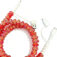 Câble USB Type C 4-en-1 créatif rouge orange brillant perlé pour accessoires électroniques et chargeur de téléphone