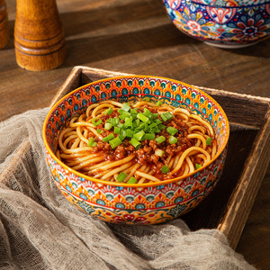 ชามเซรามิคสไตล์โบฮีเมียนแบบย้อนยุค ใช้กับไมโครเวฟได้ ขนาดใหญ่ สำหรับราเมน ซุป ก๋วยเตี๋ยว และสลัด - Product Image 3