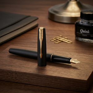 Stylo plume Parker Frontier, ensemble de 3 pièces, corps noir mat avec finition dorée, encre bleue rechargeable, pointe fine pour une écriture fluide - Product Image 3