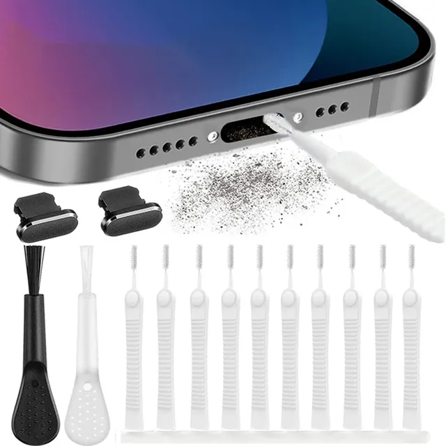 Mobile Phone Charging Port Dust Plug with Cleaning Brush for IPhone 14 13 12 Pro Max Plus Samsung Xiaomi IOS Cleaner 14pcs Set
