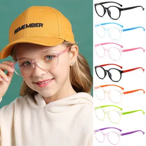 Kacamata anak-anak cahaya biru bulat bingkai optik anak laki-laki perempuan komputer transparan memblokir kacamata antireflektif