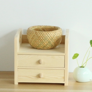 Desktop Wooden <b>Storage</b> <b>Box</b> With <b>Drawers</b> Rectangle Natural Wood Color Solid Color Covered Compartments Office Dormitory Organizer - Product Image 4
