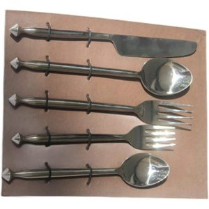 PARIJAT Handicrafts Premium Cutlery Set 5 Pcs Flatware Powder Coated Stainless Steel Includes 2 Spoons 2 Forks 1 Knife <b>Utensil</b> - Product Image 3
