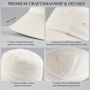 Chapeau de soleil blanc uni en coton à large bord, style bob, avec logo personnalisé, couronne profonde, grande taille, fournisseur OEM - Product Image 3