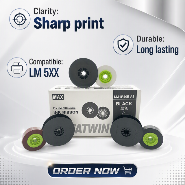 Original MAX Line Number Printer Ribbon LM-IR300B-AS/IR50B-AS 370/380/550A Black Carbon Ribbon