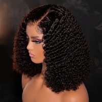 Perruques Bob Courtes Frontales en Cheveux Humains Péruviens Bruts Afro Bouclés Kinky Pas Chères, Sans Colle, avec Dentelle HD Complète pour Femmes Noires